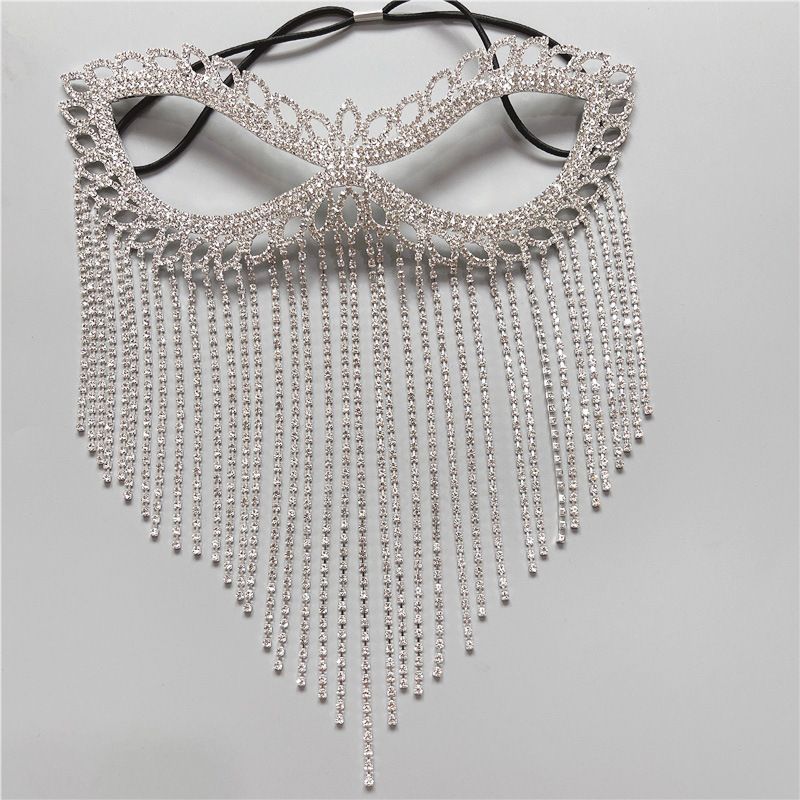 Rhinestone Tassel Face Mask for Women Fringe Masquerade Head Chain Jewelry for Halloween Party Cosplay_ipsvogv.com