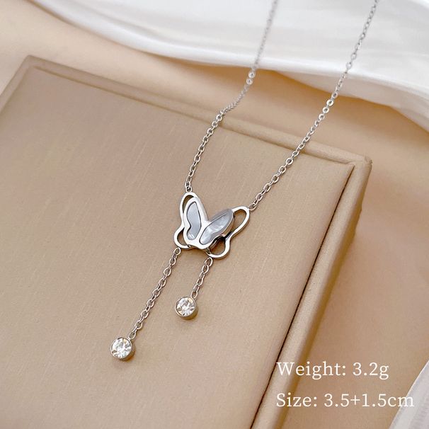 【 Full Body Titanium Steel 】 Threaded Butterfly Tassel Furnace Genuine Gold Necklace For Women Instagram, Internet_ipsvogv.com