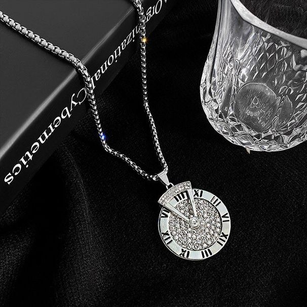 INS Cool Roman Digital Sweater Chain Time Running Long Necklace Men's Hip Hop Versatile Rotable Pendant_ipsvogv.com