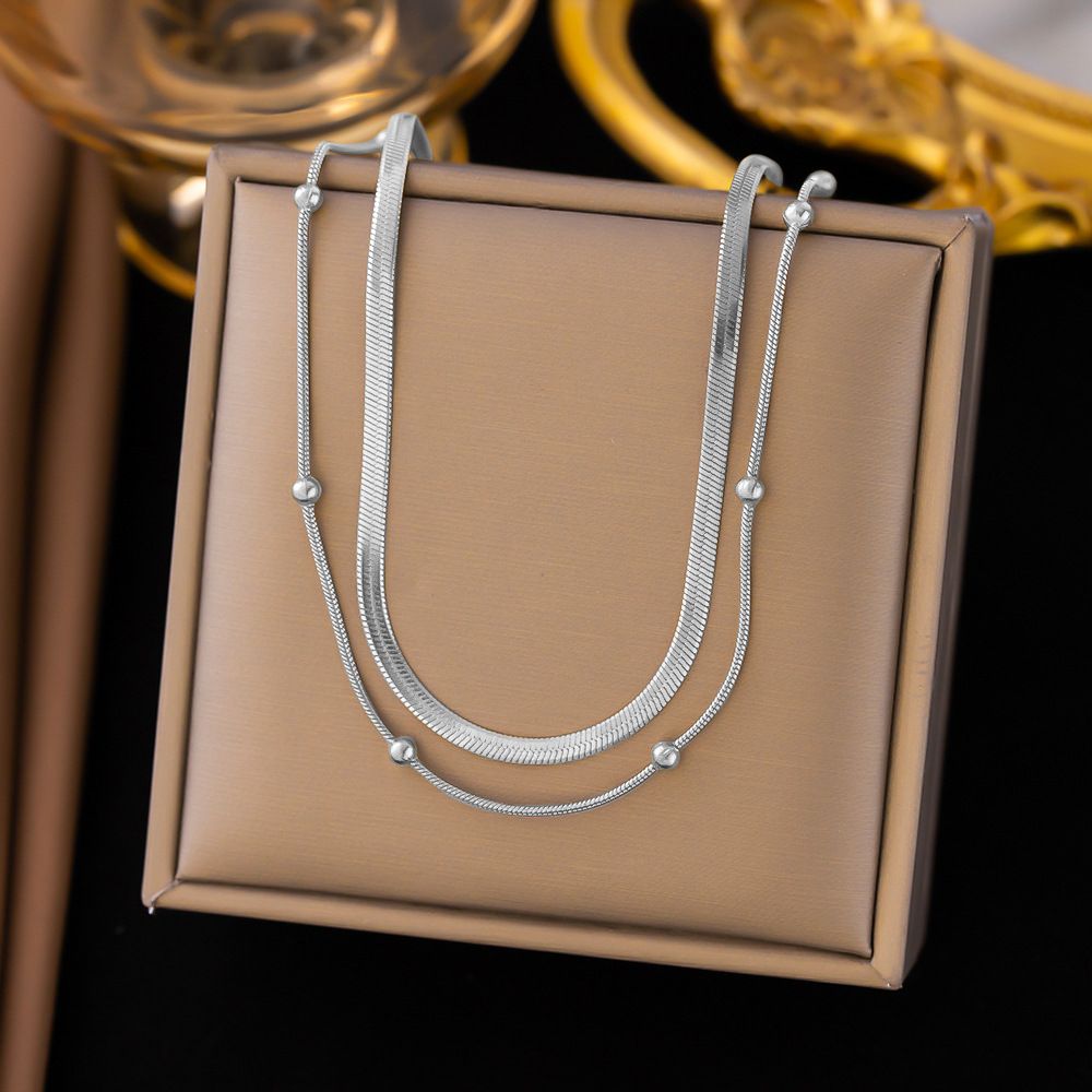 New Fashion Stacked Stainless Steel With Gold Plated Round Bead Jewelry Snake Chain Necklace For Women_ipsvogv.com