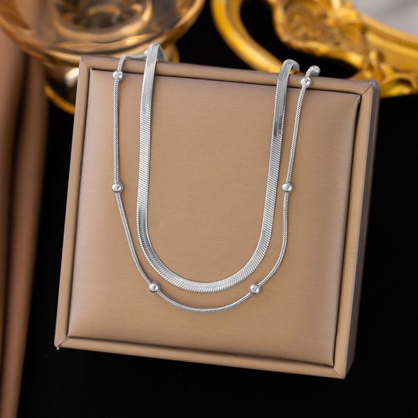 New Fashion Stacked Stainless Steel With Gold Plated Round Bead Jewelry Snake Chain Necklace For Women_ipsvogv.com