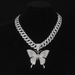 Exaggerated personality butterfly pendant diamond alloy necklace set accessories niche new hip hop Cuban chain_ipsvogv.com