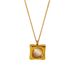 Square Cat's Eye Stone Pendant Necklace - Gold Plated Stainless Steel Clavicle Chain_ipsvogv.com