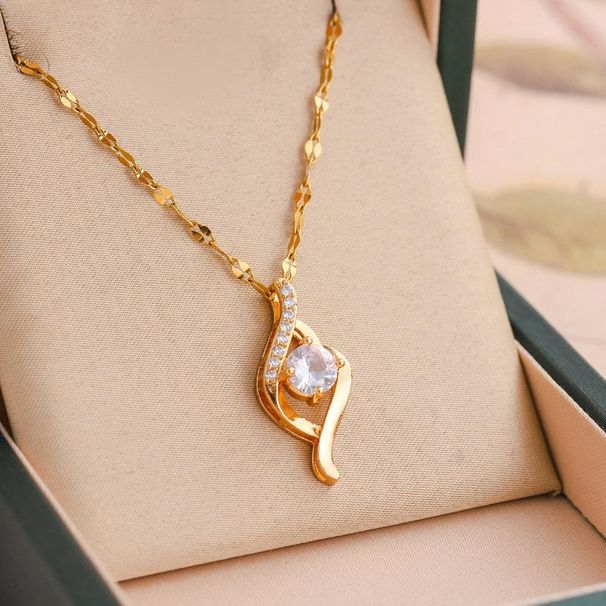 Elegant Stainless Steel Chain Classic Purple Stone Pendant Necklace for Women Lady Fashion Jewelry Daily Party Accessories Gifts_ipsvogv.com