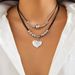 Double Layered Metal Curved With Ethnic Style Relief Pendant, Beaded Heart-shaped Collarbone Necklace_ipsvogv.com