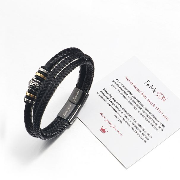 Stainless Multi-layer Braided Men's Titanium Steel Fashion Leather Bracelet Engraved Gift Set_ipsvogv.com