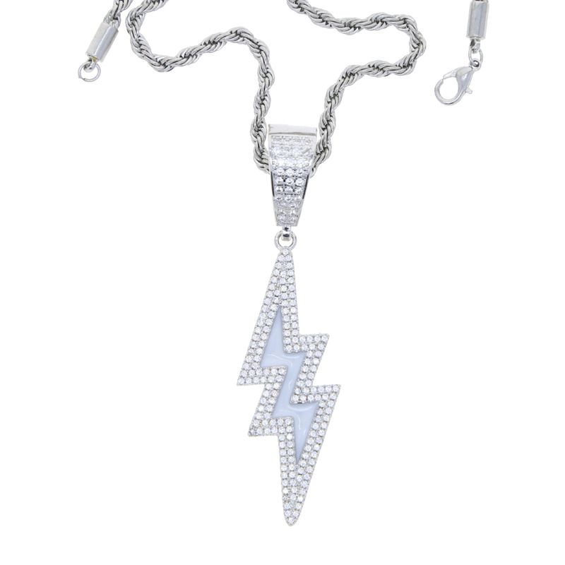 Men's Jewelry Hip Hop New Lightning Pendant White And Blue Color Luminous Necklace Jewelry Popular Jewelry_ipsvogv.com