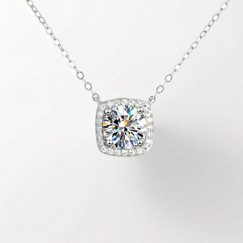 Mosang Stone Necklace S Silver Square Impossible Design Collar Chain Female Four Claw Pendant Light Luxury and Simple_ipsvogv.com
