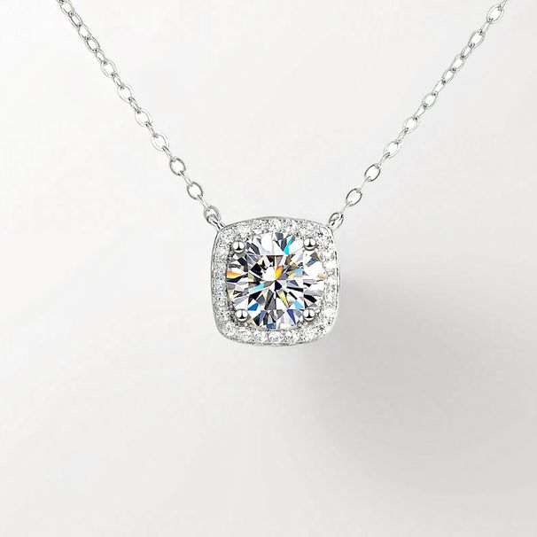 Mosang Stone Necklace S Silver Square Impossible Design Collar Chain Female Four Claw Pendant Light Luxury and Simple_ipsvogv.com