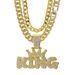Hot Selling Crown KING Pendant Alloy Full Diamond Cuban Necklace Bracelet NK Chain 3-Piece Set_ipsvogv.com
