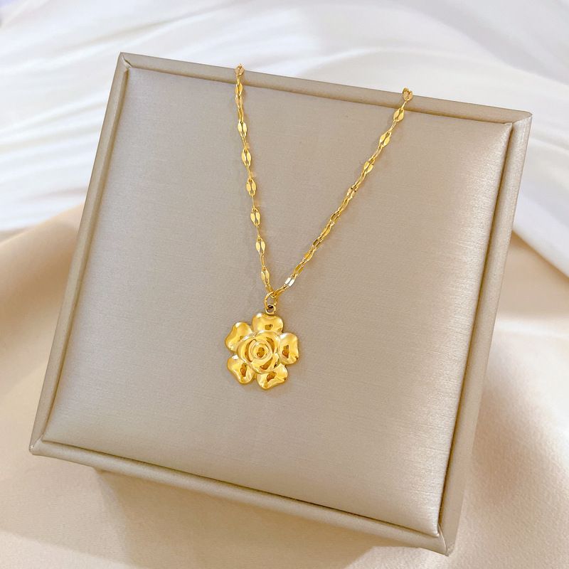 Full Body 【 Titanium Steel 】 Stereoscopic Flowers, Personalized And Minimalist, Genuine Gold Necklace In The Stove, 【 】 Flowers, Minimalist, Stove,_ipsvogv.com