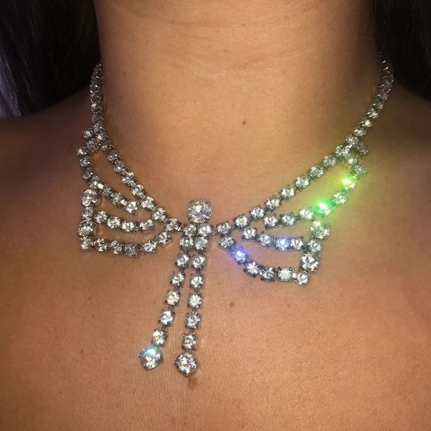 jewelry new rhinestone full diamond bow necklace elegant short clavicle chain necklace for women_ipsvogv.com