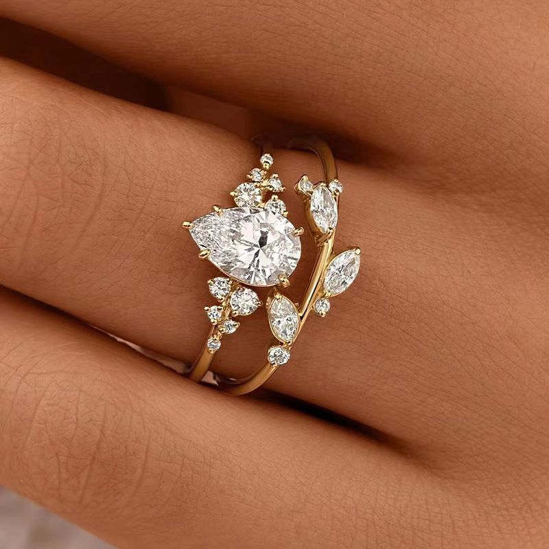Cao Shi's Light Luxury Two Pair Ring With Branches, Sprouts, Leaves, Fashionable Zircon, Personalized Ring, Niche_ipsvogv.com
