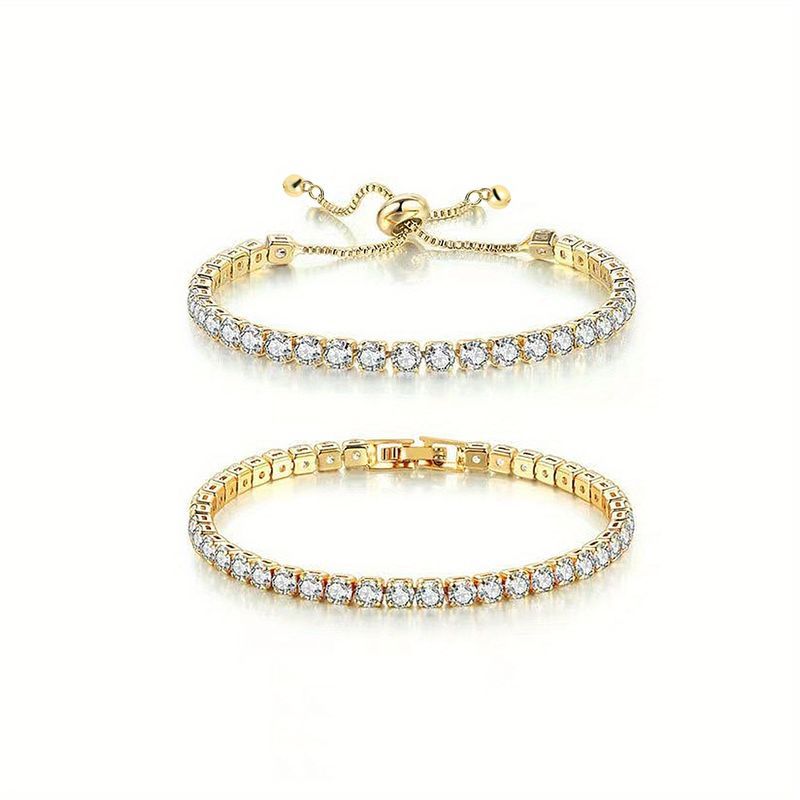 Cubic Zirconia Tennis Bracelet Bracelets For Women Men Golden Siery Color Hand CZ Chain Homme Jewelry 2pcs_ipsvogv.com
