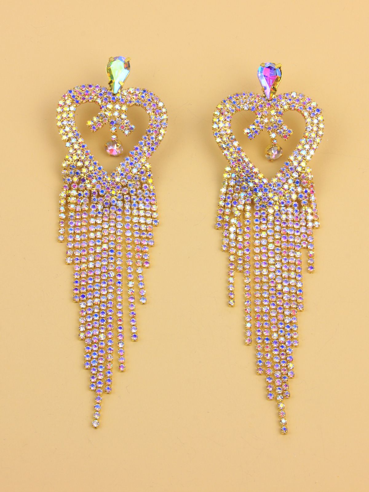 Explosions Tassel Peach Heart Full Diamond Earrings Bohemian Long Women's Earrings earring_ipsvogv.com