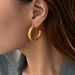 Ins Simple Real Gold Electroplated Titanium Steel Commuter Style All Match Hammer Pattern HOOP Earrings_ipsvogv.com