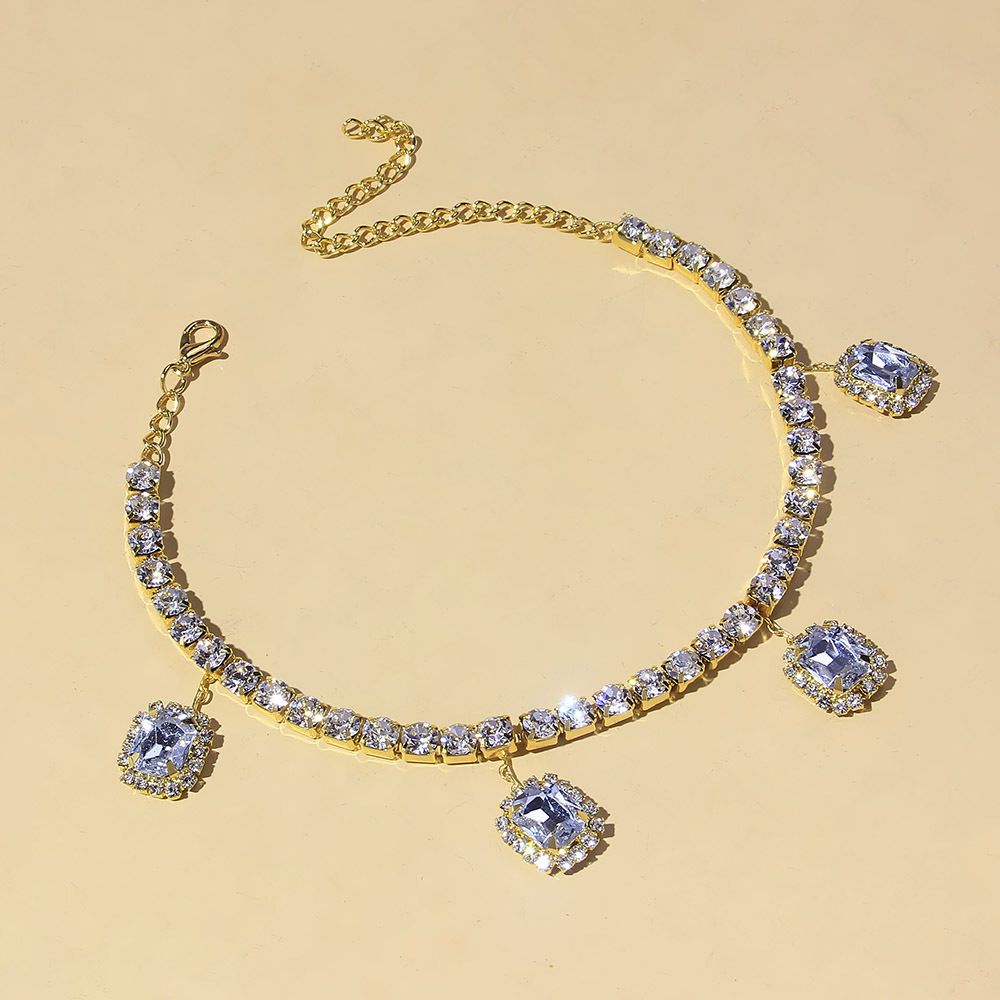 Hot New Square rhinestone Anklet fashion single row Beach pendant Anklet jewelry Anklet_ipsvogv.com