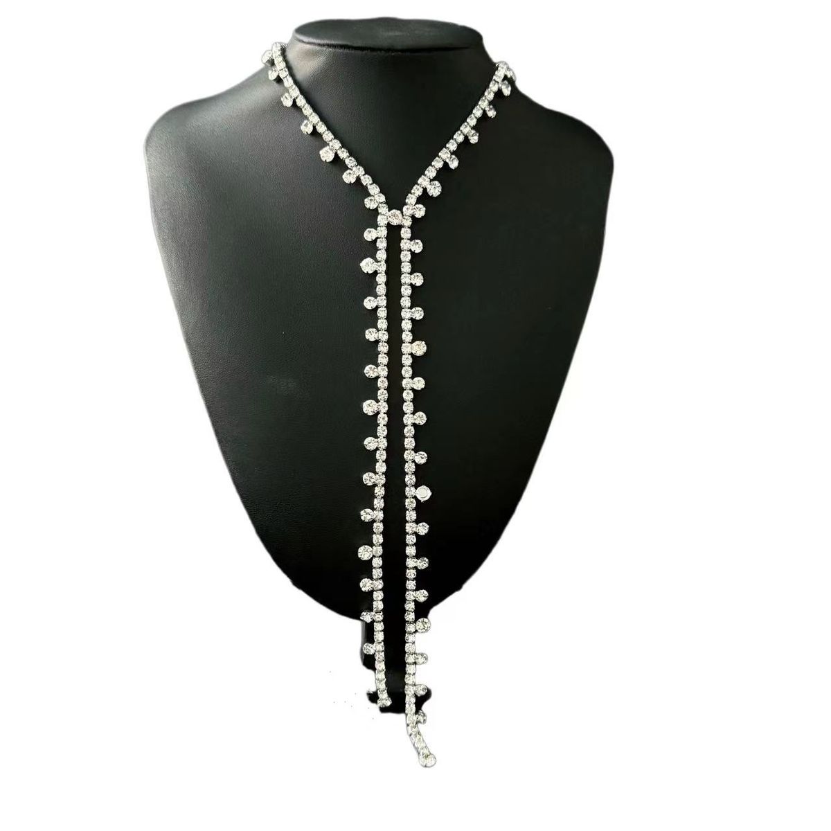 Sexy personality long rhinestone tassel necklace simple temperament fashion retro necklace_ipsvogv.com