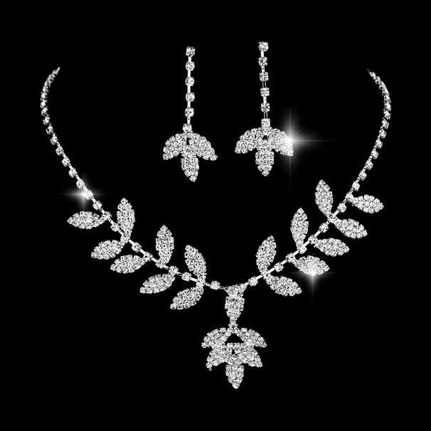 Leaf Design Jewelry Set - Rhinestone Necklace, Earrings & Bracelet (3-Piece Versatile Fashion Jewelry For Women)_ipsvogv.com