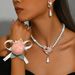 Women’s Jewelry Set Fashion Anti Pearl Necklace Earrings Bracelet Set Alloy Flower Bridal Dress Personality Suit Female Fashion Temperament_ipsvogv.com