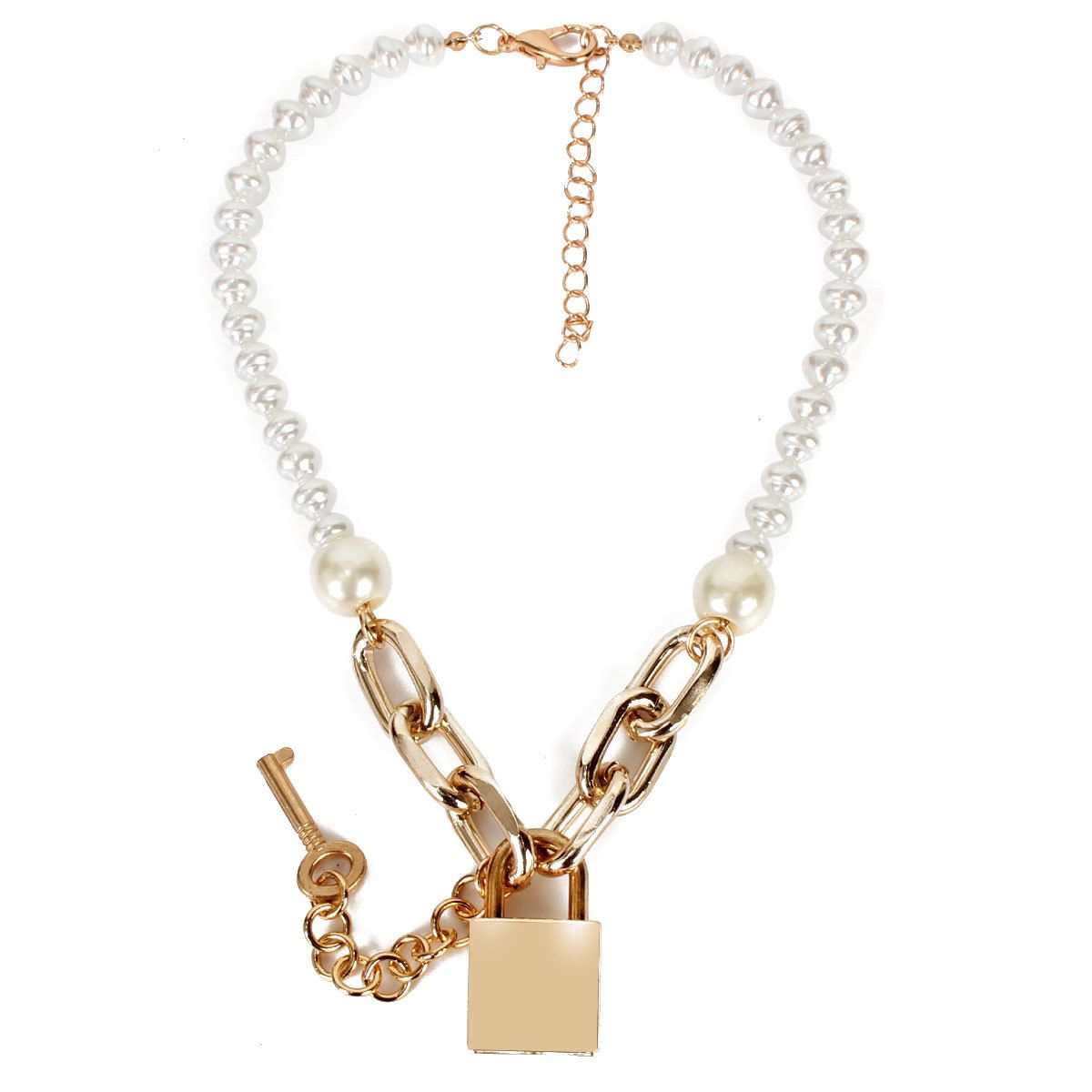 Fashion Temperament Pearl Lock Necklace Pendant Ins Style Simple Clavicle Chain Necklace Female_ipsvogv.com