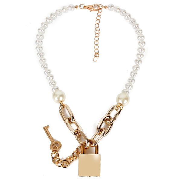 Fashion Temperament Pearl Lock Necklace Pendant Ins Style Simple Clavicle Chain Necklace Female_ipsvogv.com