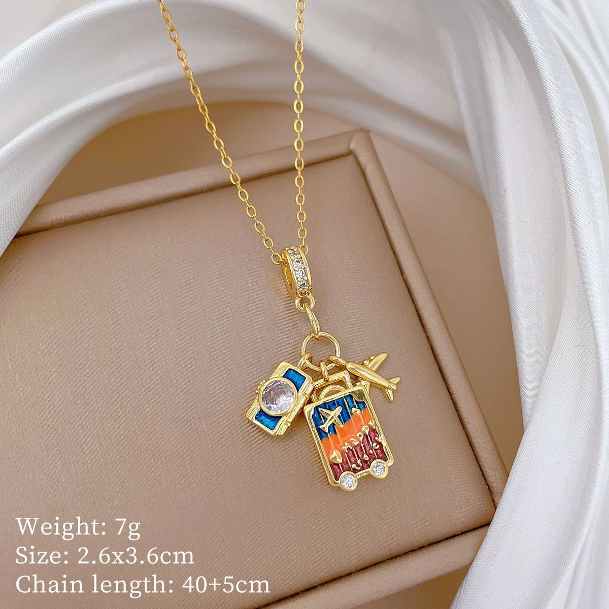 Camera Zircon Aircraft Light Luxury Charm Gorgeous Full Diamond Necklace Women's Versatile Clavicle Titanium Steel Chain_ipsvogv.com