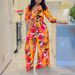 Women's Fashion Print Two-piece Suit Lapel Tie Shirt Wide Leg Pants Suit_ipsvogv.com