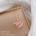 Hollow 【 】 Pink Love Light Luxury Charm Gorgeous Full Diamond Necklace Women's Versatile Clavicle Chain Titanium Steel 【 】_ipsvogv.com