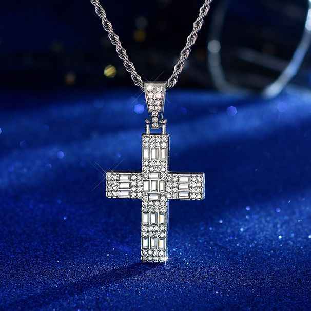New T Square Cross Necklace Creative Personality Alloy Full Diamond Hip Hop Pendant_ipsvogv.com