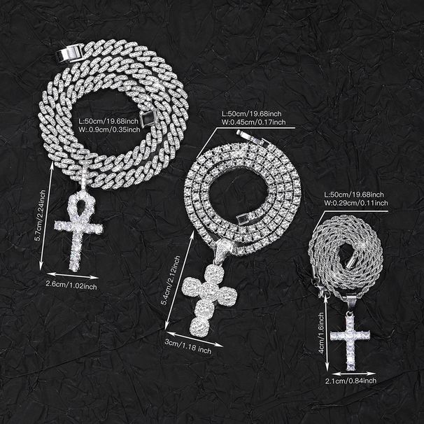 Fashionable And Unique Eye Horus Ankh Cross Necklace With Three Layers Of Full Diamond Hip-Hop Cuban Chain_ipsvogv.com