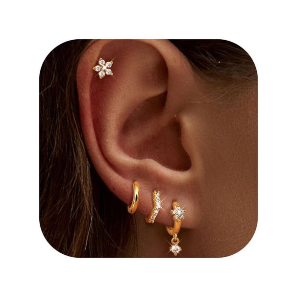 Unisex Real Gold Brass Electroplating Exquisite High Grade Zircon Flower Earrings Versatile Earrings_ipsvogv.com