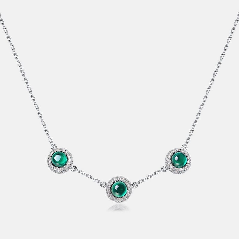 new Egg Shaped Cultivated Emerald Necklace Female S925 Silver Full Of Colored Gemstones Light Luxury Clavicle Chain Light Luxury_ipsvogv.com