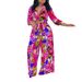Women's Fashion Print Two-piece Suit Lapel Tie Shirt Wide Leg Pants Suit_ipsvogv.com