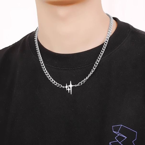 Wang Jiaer's Same Titanium Steel Non Fading Star Necklace, Hip-hop Cuban Fashion, Male Niche Versatile Couple Necklace_ipsvogv.com