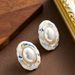French Medieval Style Oval Oil Drop Gold Foil Pearl With Feminine Elegance And High-end Feeling Silver Needle Earrings_ipsvogv.com
