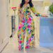 Women's Fashion Print Two-piece Suit Lapel Tie Shirt Wide Leg Pants Suit_ipsvogv.com