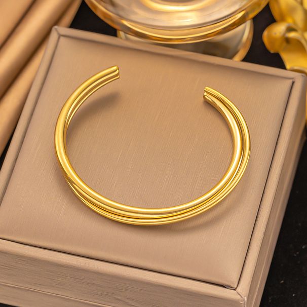 Ins Fashion Simple Style Jewelry Stainless Steel Gold Plated Double Layer Cross Opening Bracelet_ipsvogv.com