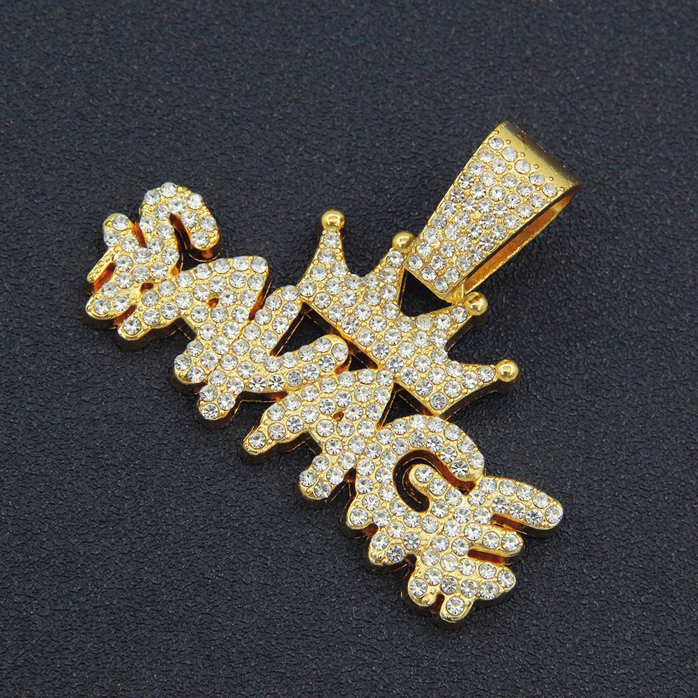 Cool full crown letter pendant for men's hip-hop wear with diamond inlaid Cuban necklace neck chain_ipsvogv.com