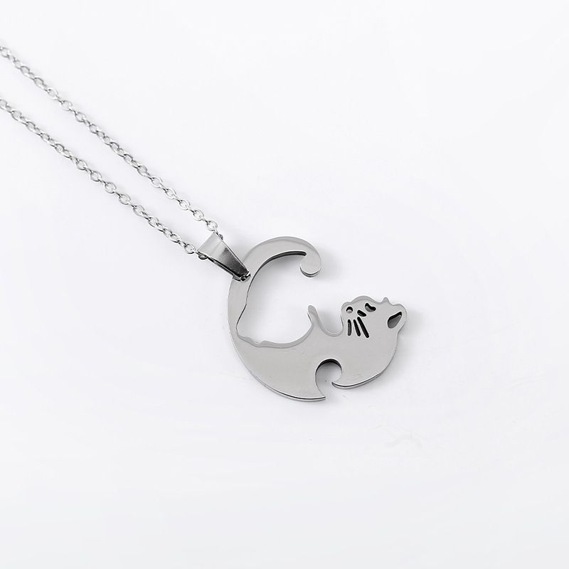 simple black and white cat hug stitching pendant niche design couple chain clavicle chain stainless steel necklace batch_ipsvogv.com