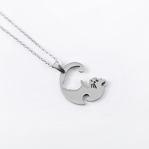 simple black and white cat hug stitching pendant niche design couple chain clavicle chain stainless steel necklace batch_ipsvogv.com