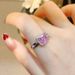 Light Luxury Cuban Chain Inlaid With High Carbon Ice Flower Cut Ring, High-end Feeling, Radian Pink Diamond Colorful_ipsvogv.com