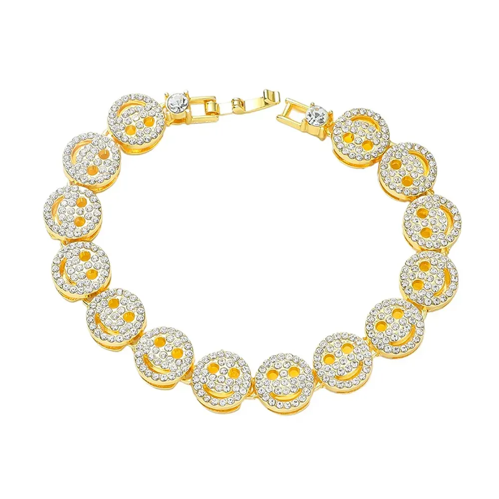 Mens Hip Hop Face Smile Designer Charm Bracelets Gold Sier Full Dia Crystal Night Club Bangle Bracelet Jewelry_ipsvogv.com