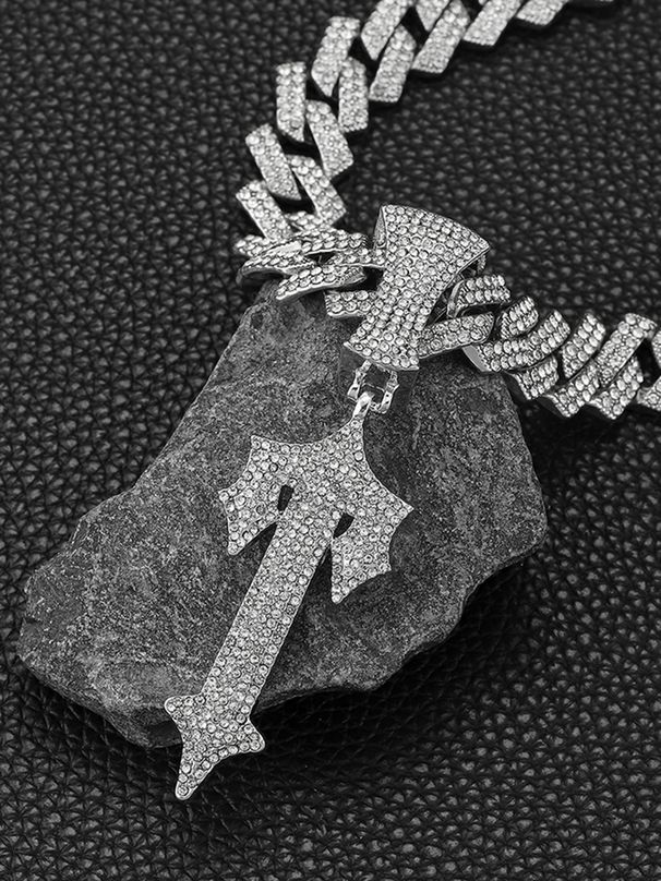 New Alloy Cross Pendant With Full Diamond Cuban Chain Hip-hop Niche Legendary Big Sword Accessory_ipsvogv.com