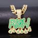 Unisex Jewelry Full Diamond RICH Letter Purse Pendant Men's Trendy Rock Hip Hop Necklace_ipsvogv.com