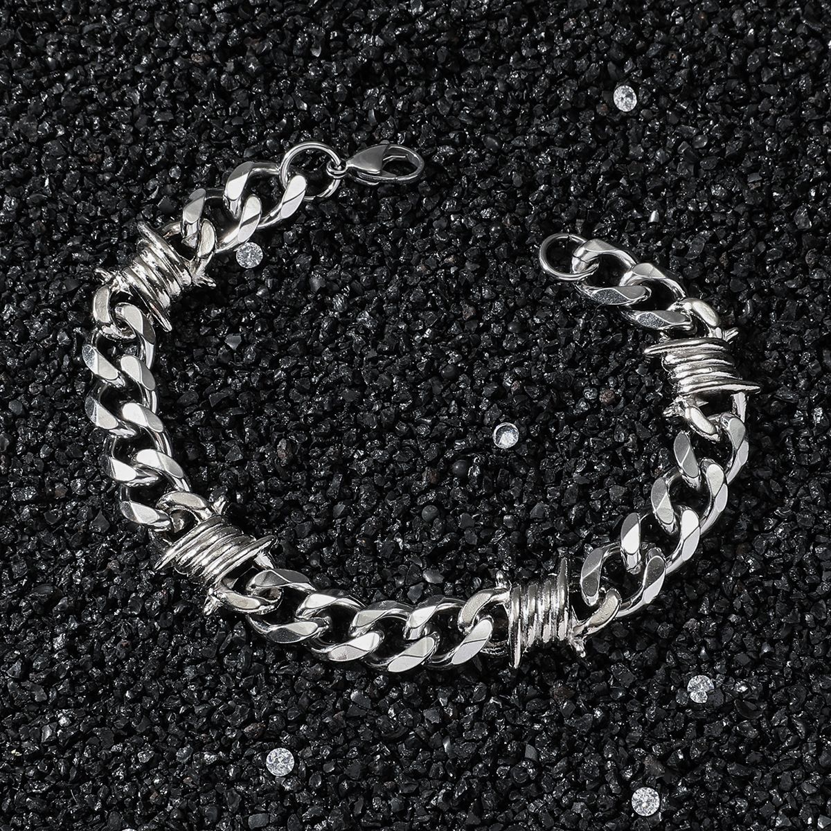 Hip hop 11mm wide six sided grinding thorn splicing hip-hop INS street style stainless steel bracelet_ipsvogv.com