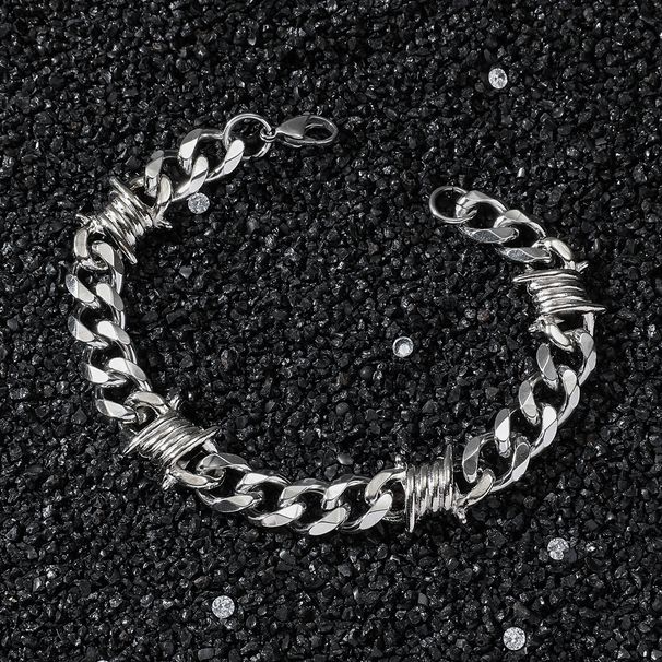 Hip hop 11mm wide six sided grinding thorn splicing hip-hop INS street style stainless steel bracelet_ipsvogv.com