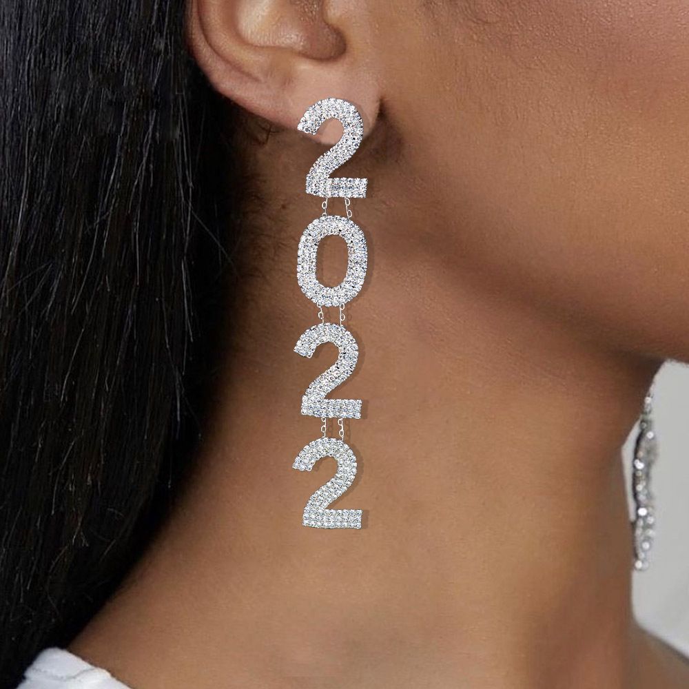 Shiny Diamond Year Earrings All-match Trendy Full Diamond Digital Earrings Hot earring_ipsvogv.com