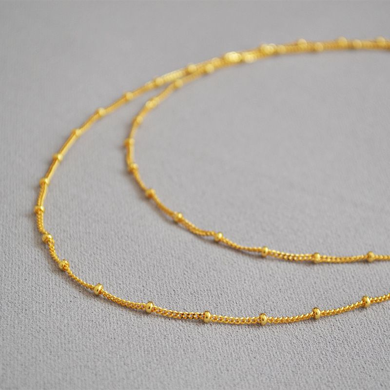 ETSY Brass Material Gold-plated Simple And Versatile Temperament Layered Fashionable Double-layer Bean Chain Necklace_ipsvogv.com