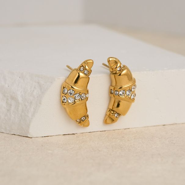 Women’s Jewelry Set Fashion Retro Real Gold Electroplated Titanium Steel Horn Moon Diamond Earrings_ipsvogv.com